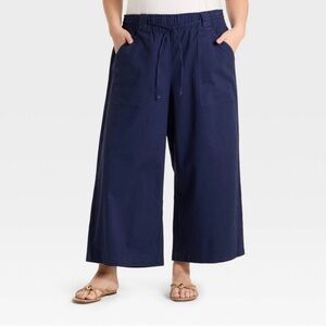 NWT Ava & Viv Navy High Rise Wide Leg Cropped Drawstring Pants XXL